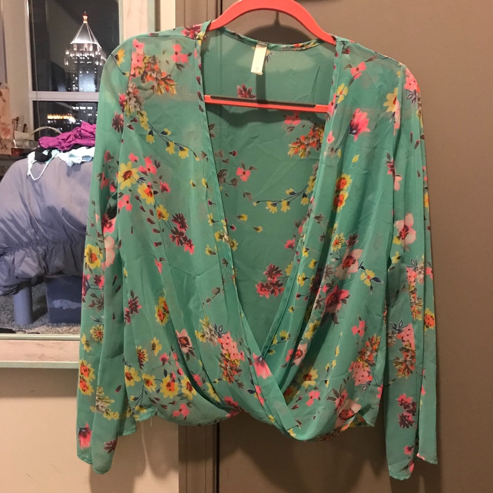 Teal Tropical Blouse
